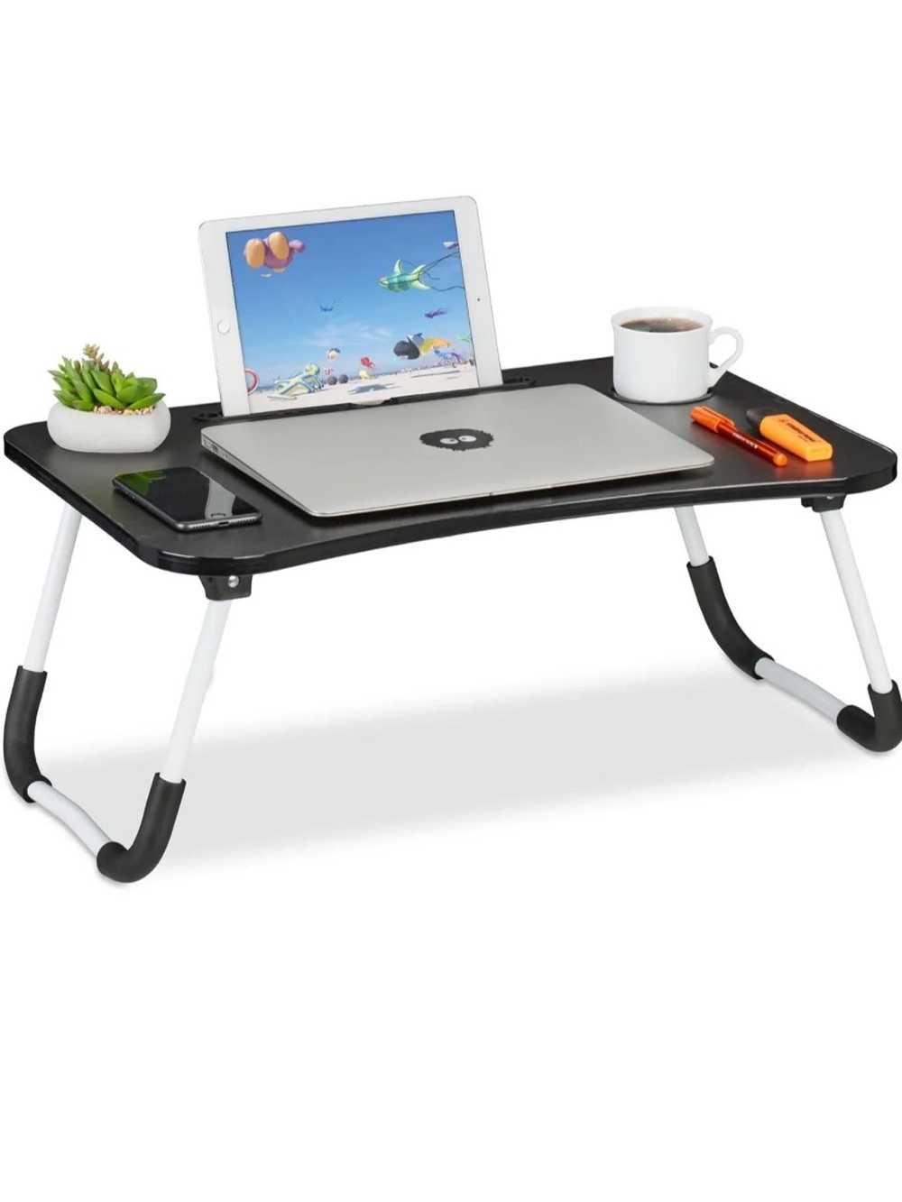 Portable Black Laptop Bed Table with Tablet Holder